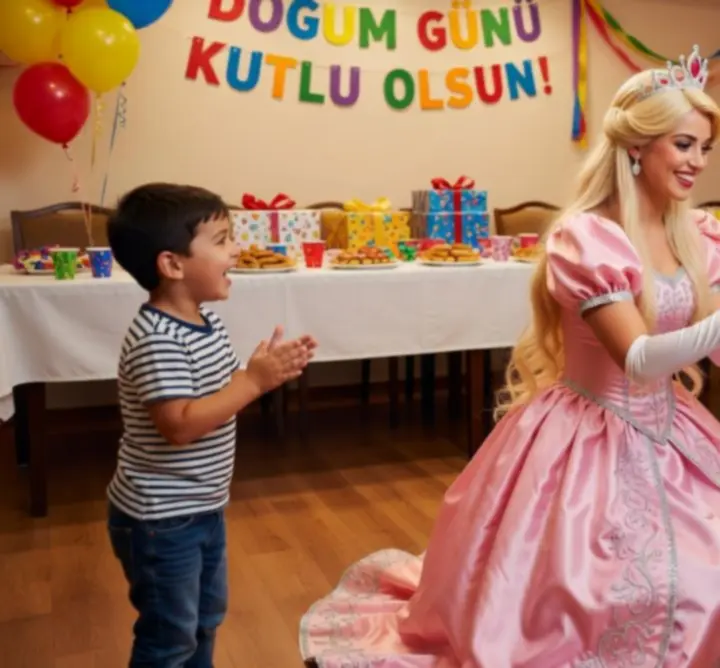 Kostümlü çizgi film karakteriyle çocuk partisi