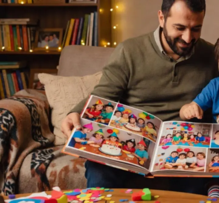 Başarılı bir çocuk partisi sonrasında mutlu bir aile anı fotoğrafı